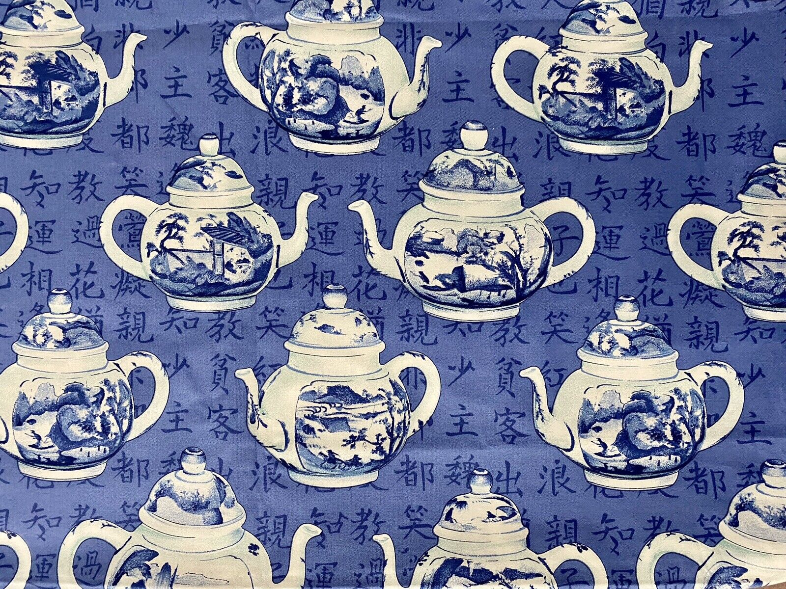 Gaston Y Daniela Estampado a mano Fabric “Vung Tau” Blue Tea Pots 3yds x 63