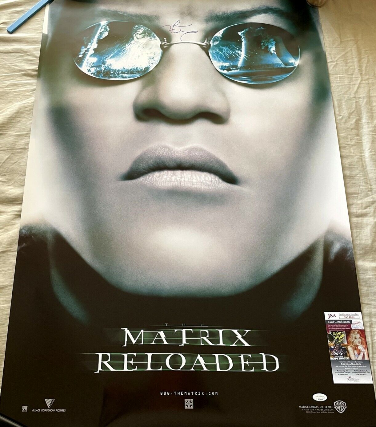 Laurence Fishburne autographed signed Matrix Reloaded Morpheus movie poster JSA