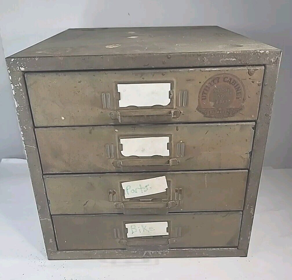 Vintage Green Metal Industrial Utility Cabinet Parts Storage  4 Drawer 