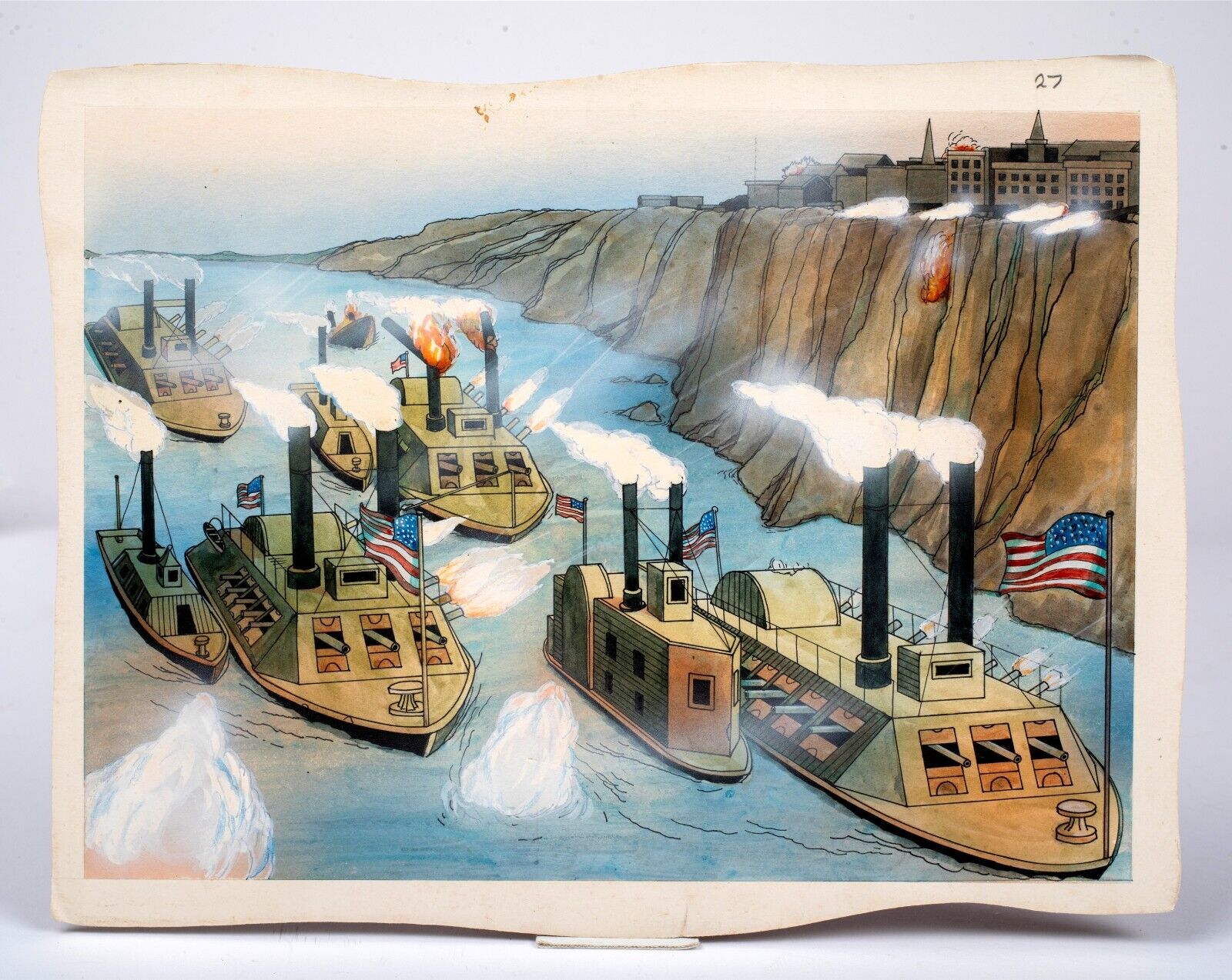 Vintage Civil War Ironclad Original Illustration for Publication, 1970's