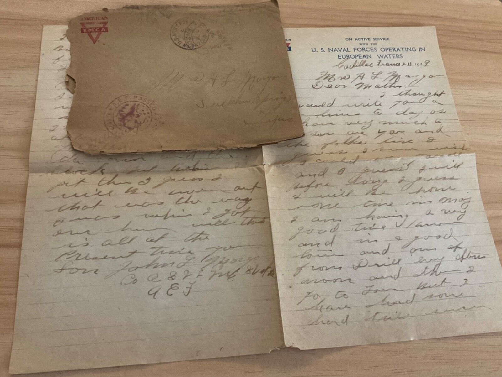 WWI AEF letter Co A 326 Inf, had some hard times in France, drill in the morning