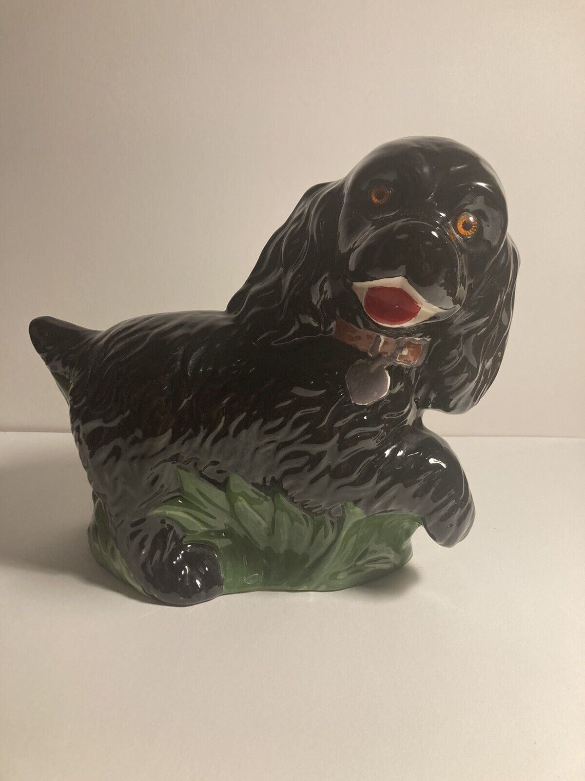 VINTAGE Black Cocker Spaniel Dog Ceramic Figurine Statue 7.5” Hand Painted