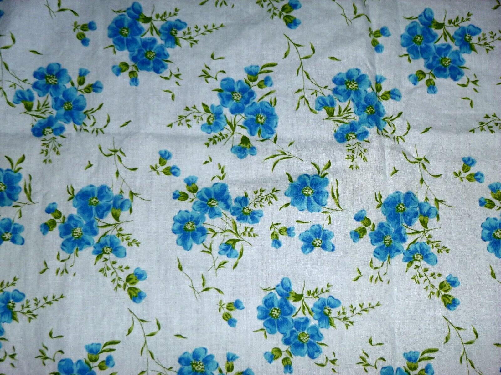 3 pcs Vtg 50s Cotton Fabric Light Blue W/ Turquoise flowers 35\