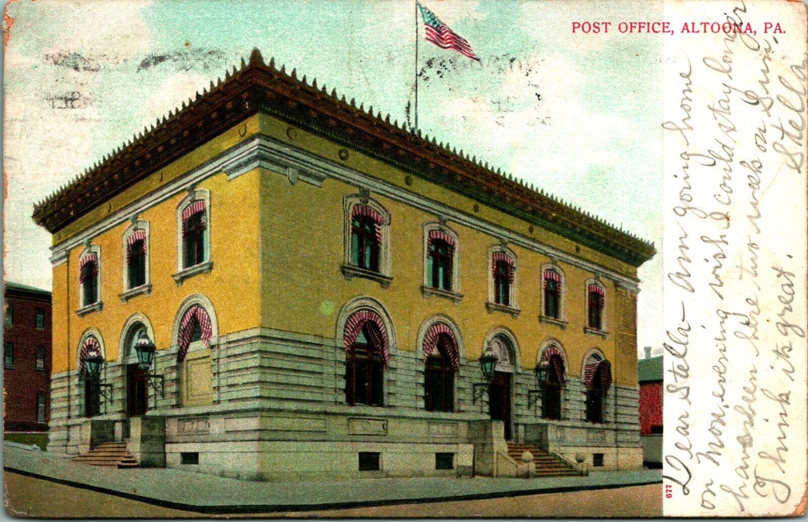 ANTIQUE POSTCARD C.1907 POST OFFICE - ALTOONA, PA