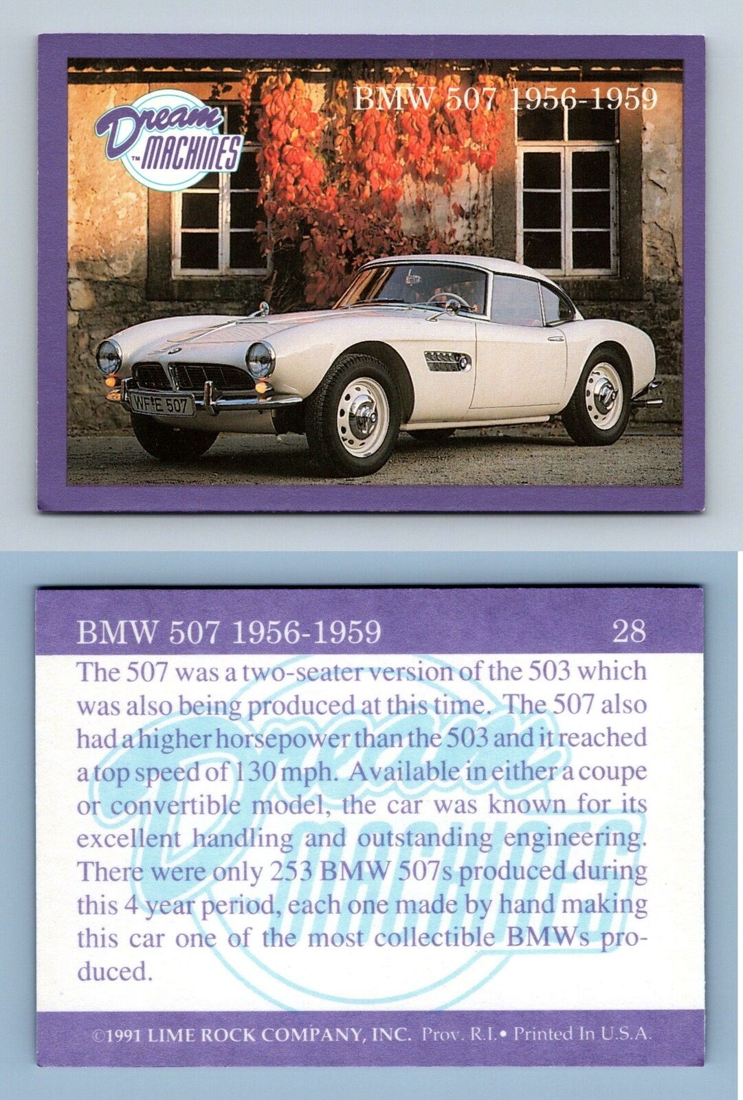 1956-1959 BMW 507 #28 - Dream Machines 1991 Lime Rock Trading Card