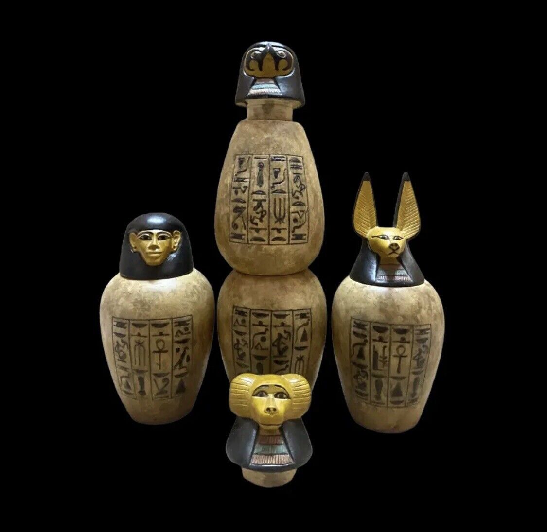 Very Fantastic Gorgeous set 4 Ancient Egyptian Canopic jars Made in Egypt