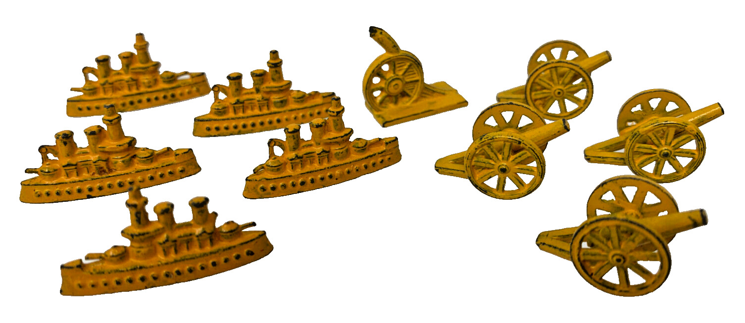 10 Vintage 1923-24 Premium Cracker Jack Prizes YELLOW Cannon Battleship Toys LOT