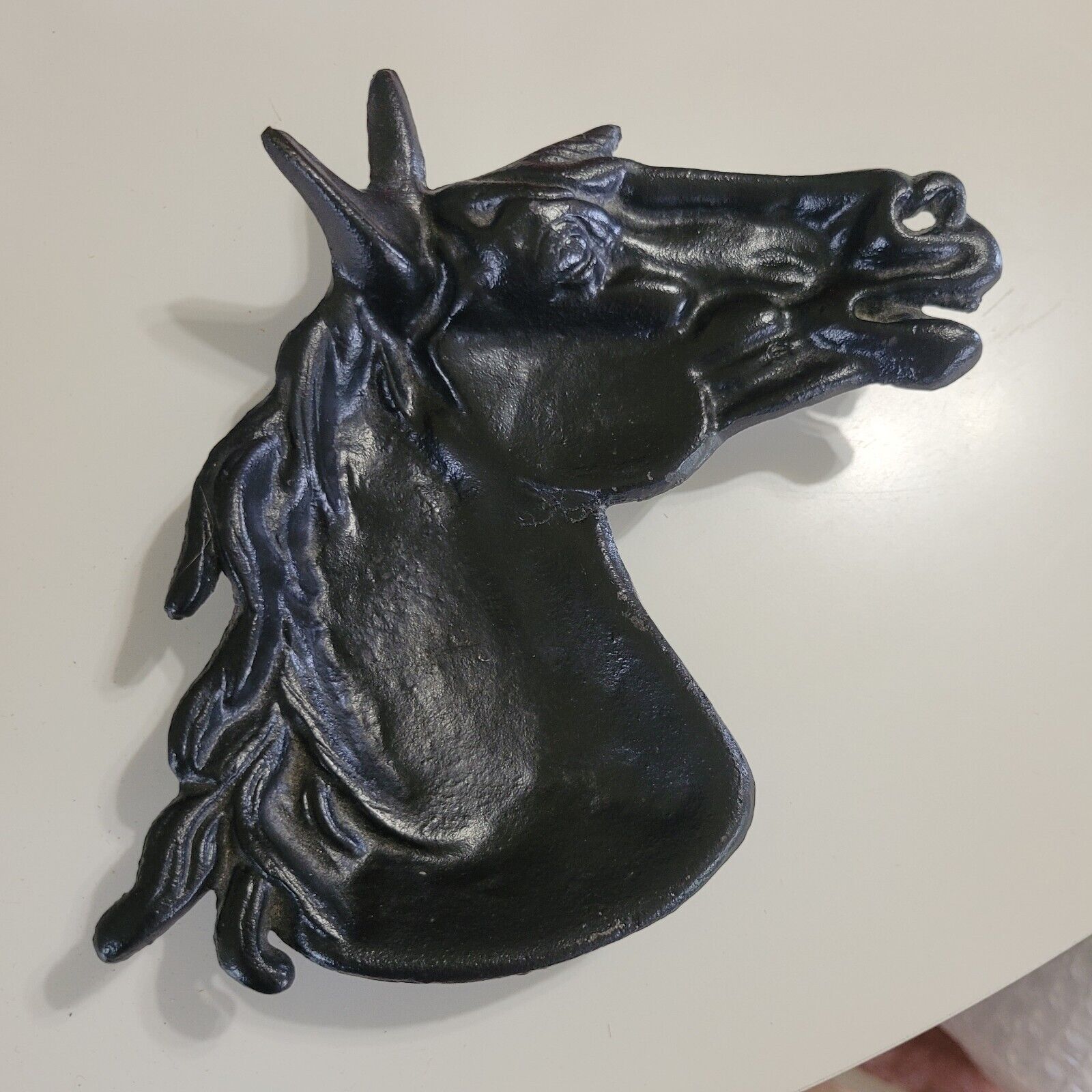 Vintage Black Cast Iron Horse Head Ashtray Footed