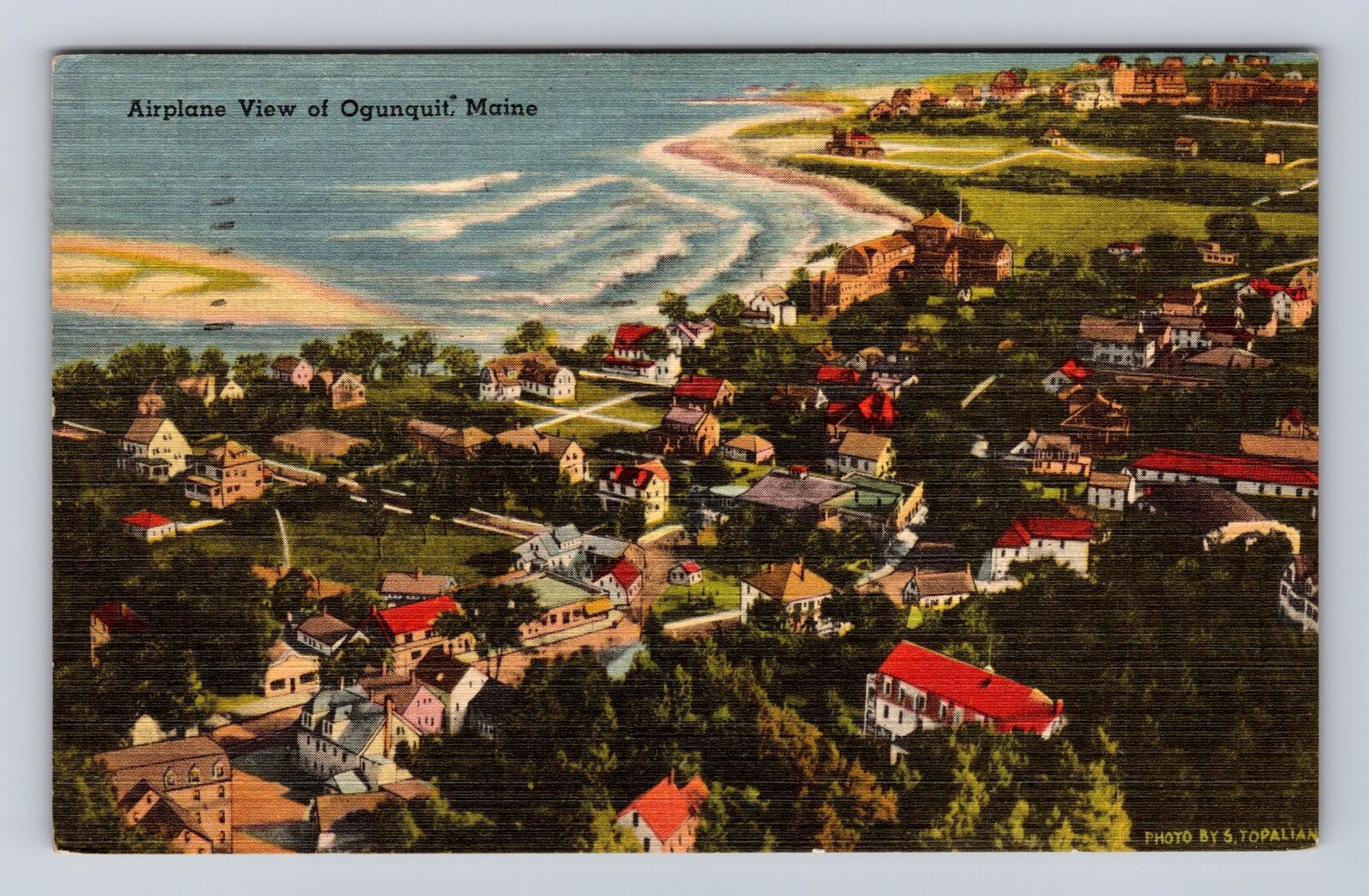 Ogunquit ME-Maine, Aerial Of Town Area, Antique, Vintage c1952 Souvenir Postcard