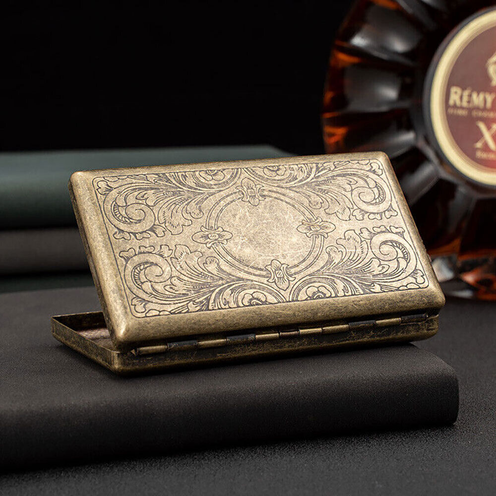 Retro Bronze Metal Cigarette Case Holder Box for King Size or 20\'s Cigarettes##