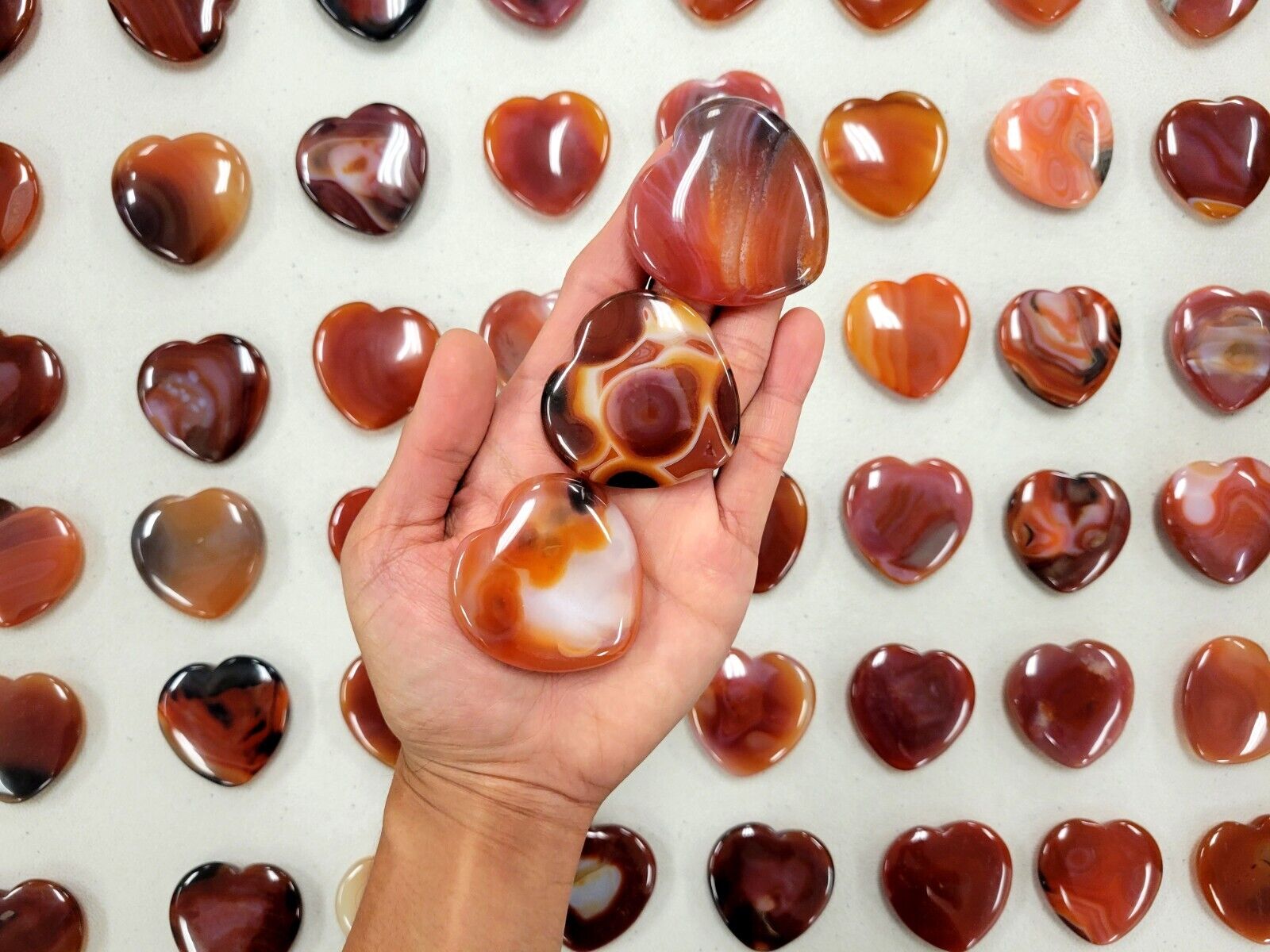 Carnelian Agate Heart Palm Stones Polished Crystal Worry Stone Pocket Stone