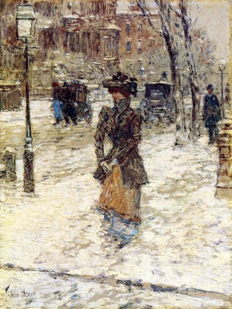 Dream-art Oil painting Lady-Walking-down-Fifth-Avenue-Frederick-Childe-Hassam-oi