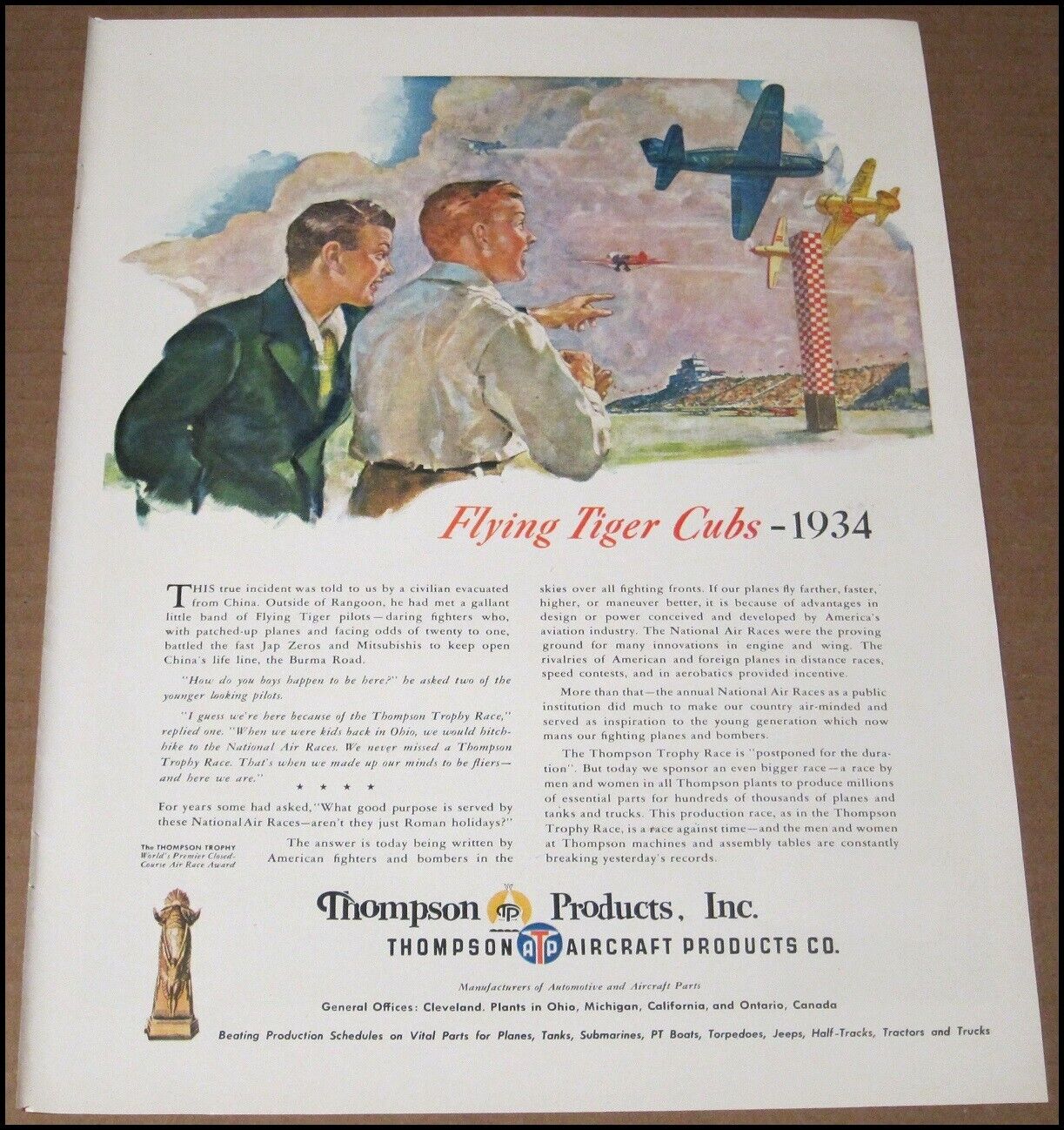1943 Thompson Aircraft Products World War II Print Ad Advertisement WWII WW2
