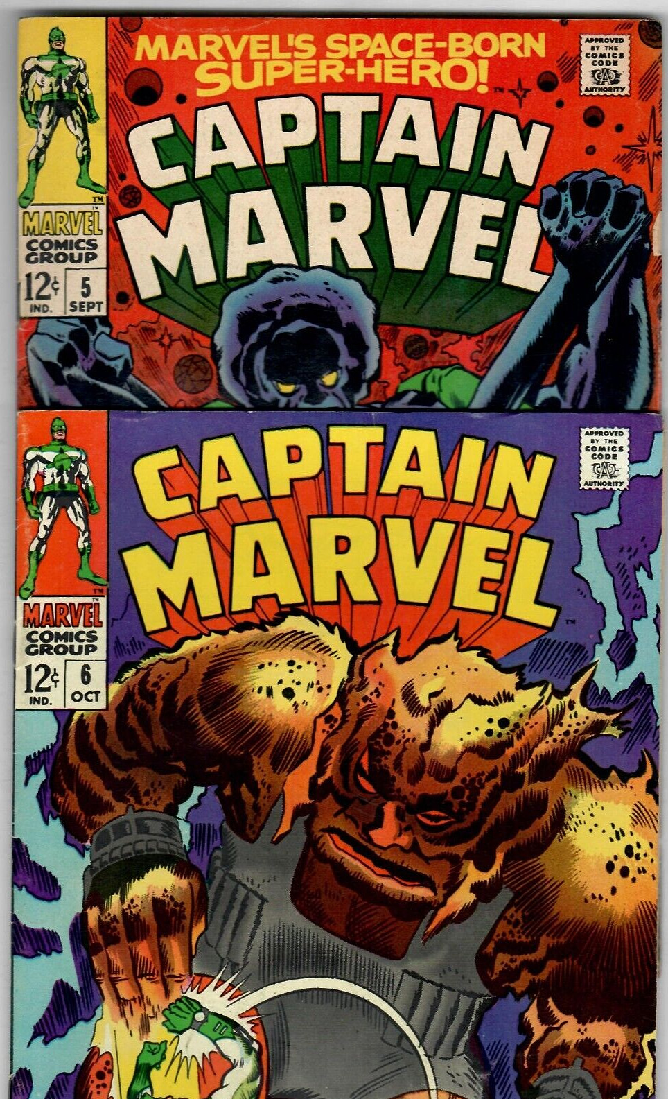 Captain Marvel # 5 &# 6 (6.5) 1968 Early Books in Green Suit 12c Silver-Age Lot
