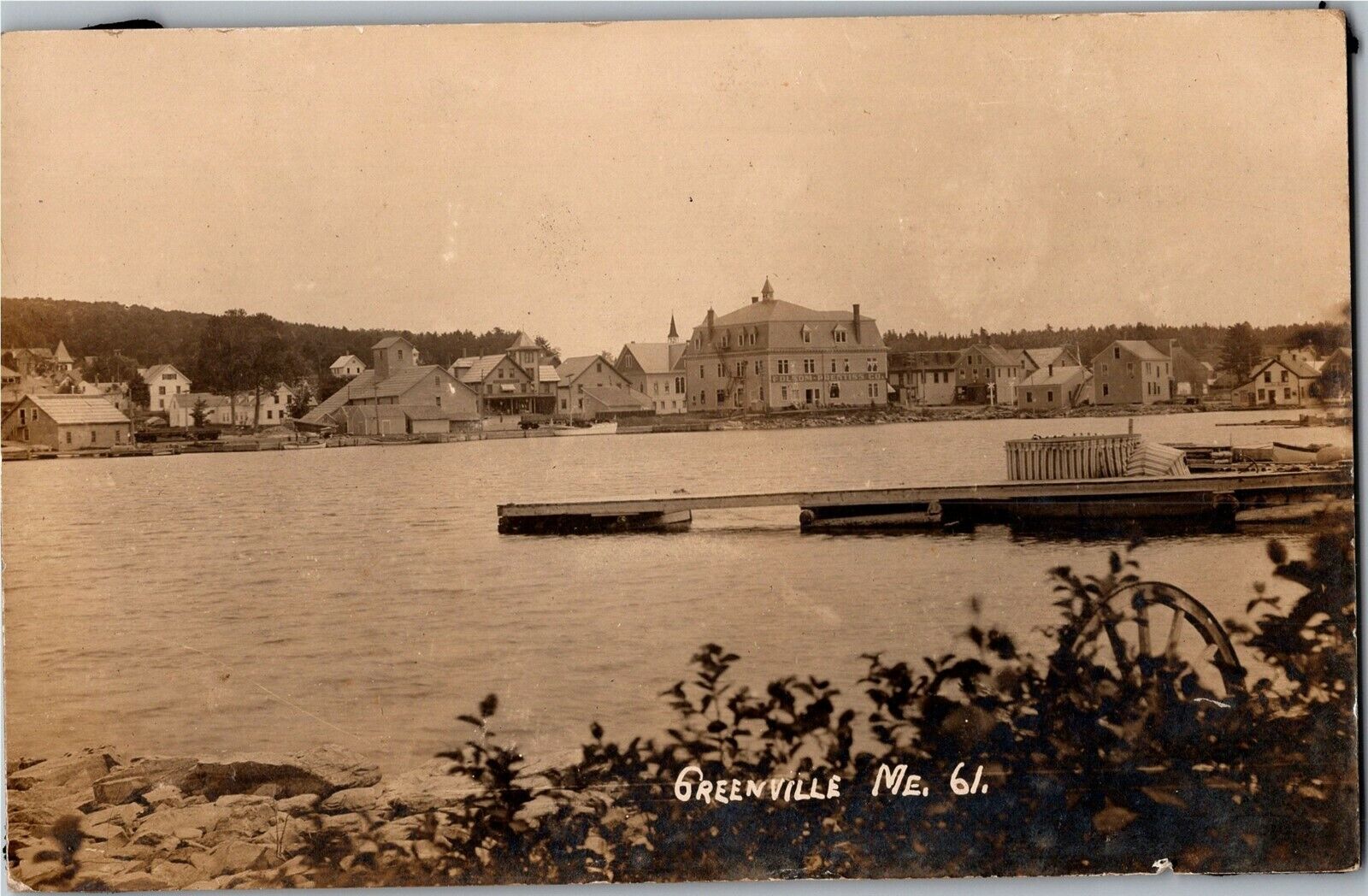 RPPC Waterfront View of Greenville ME Homes Churches Vintage Postcard X07