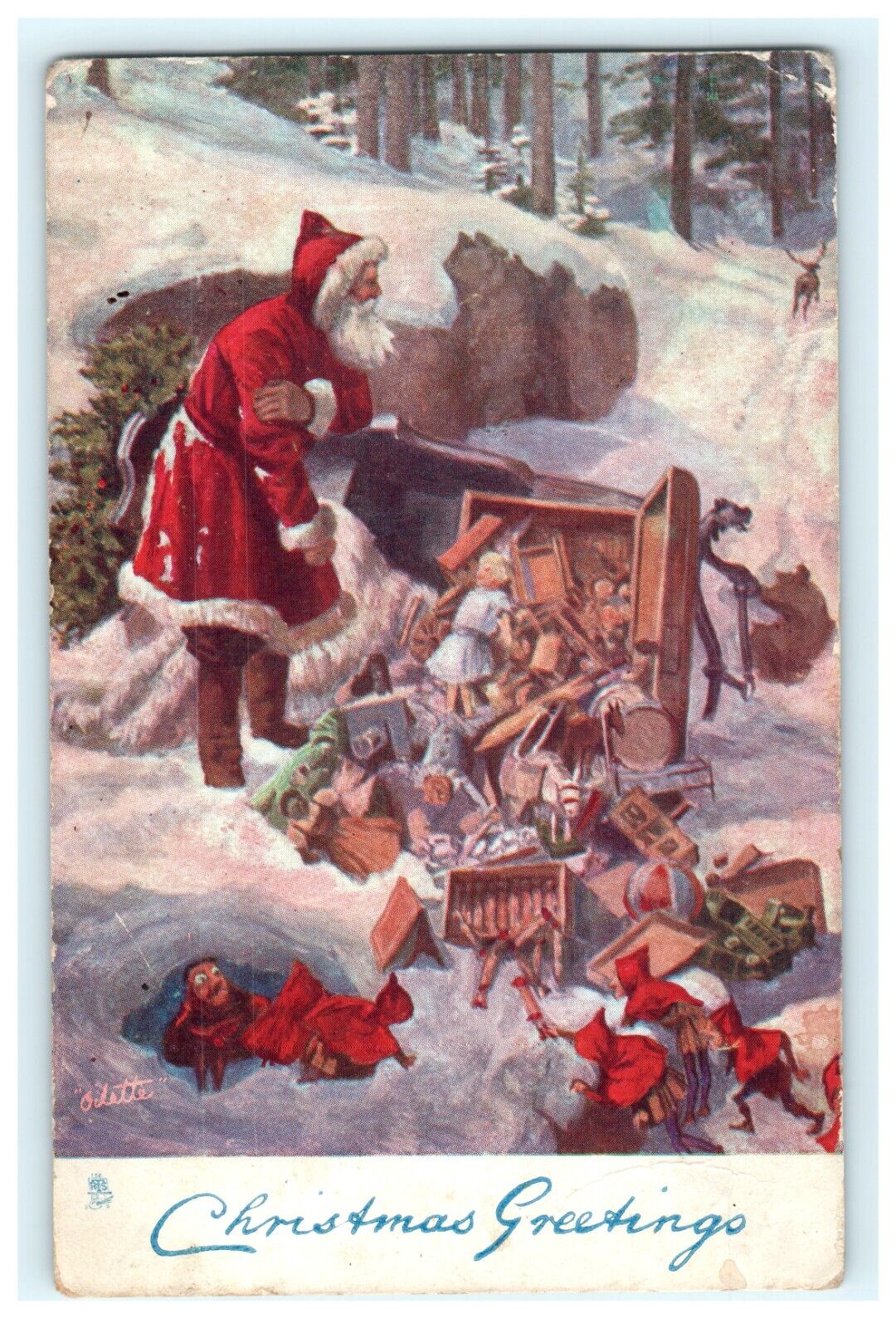 1906 Christmas Greetings Raphael Tuck Oilette - Santa Toys