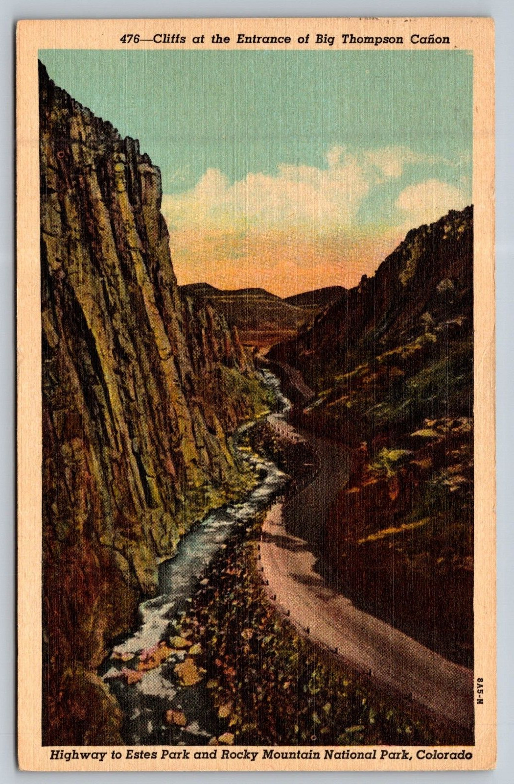 Postcard Cliffs at the Entrance of Big Thompson Canon, CO 1955