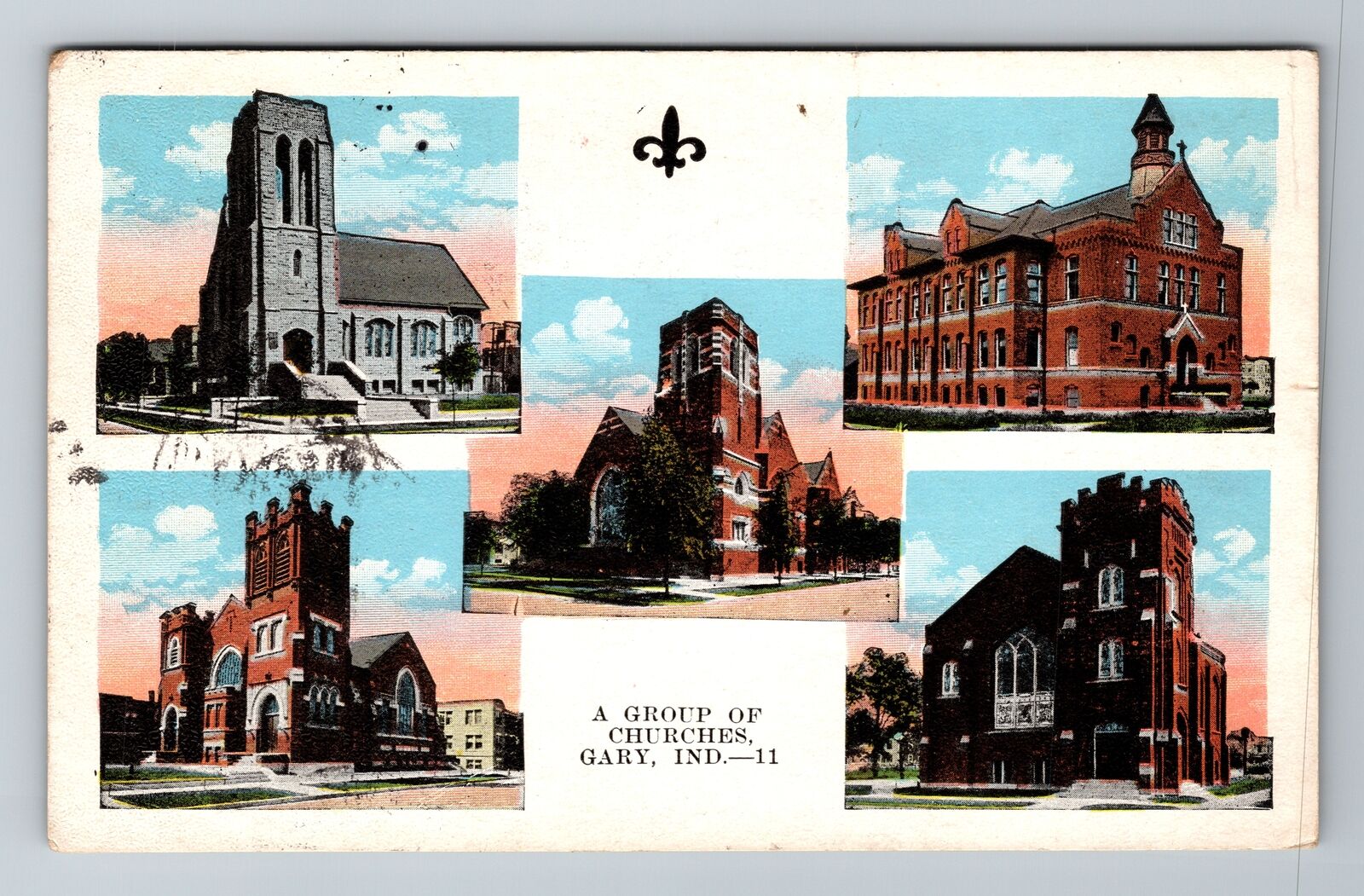 Gary IN-Indiana, A Group Of Churches, Religion, Antique, Vintage Postcard