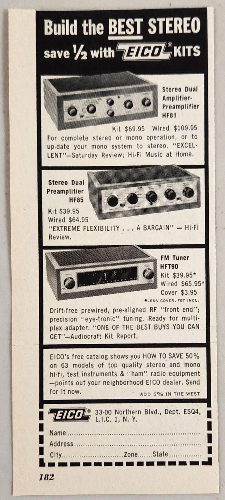 1959 Print Ad EICO Stereo & Hi-Fi Tuner,Amplifier Kits Long Island City,New York