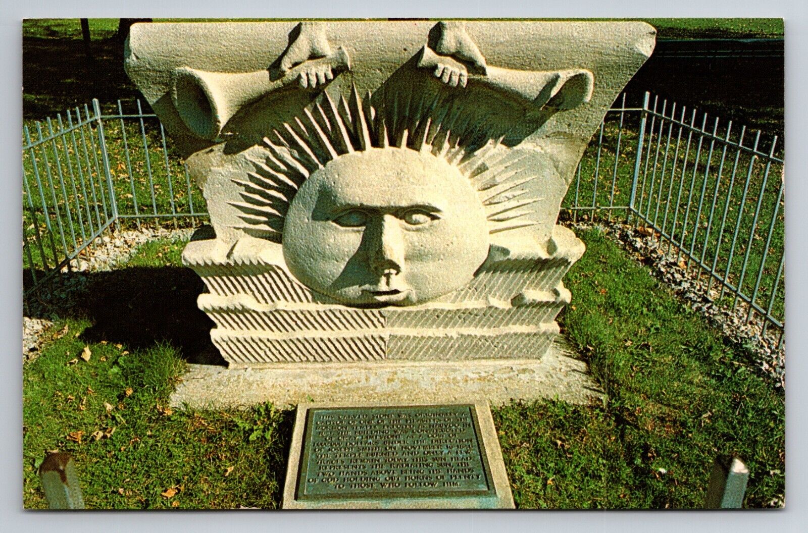 Sunstone Sculpture At Nauvoo Illinois Vintage Unposted Postcard
