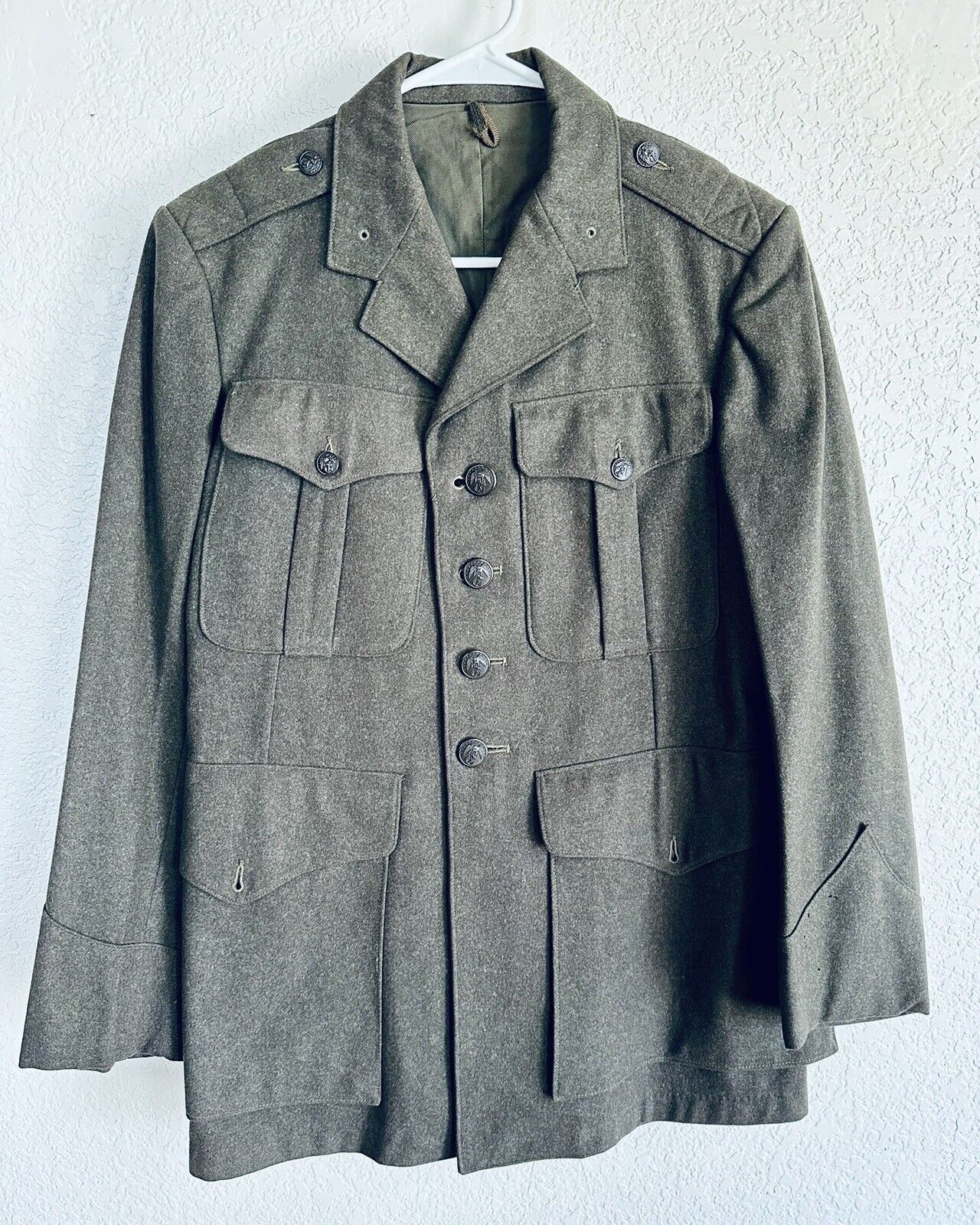 USMC Wool Greens Uniform Winter Service Jacket 36S (ISSUES) Named