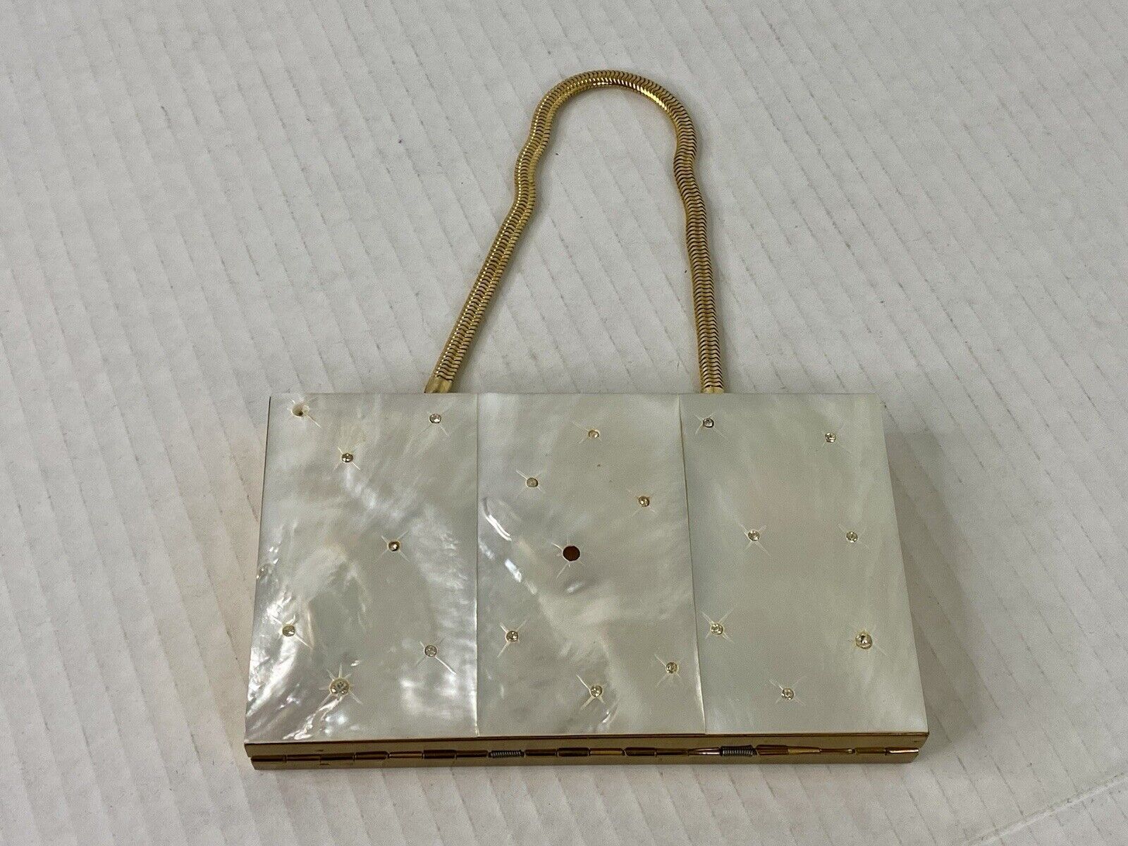 Vintage Marhill Genuine Mother Of Pearl Makeup Case Purse  READ ASIS