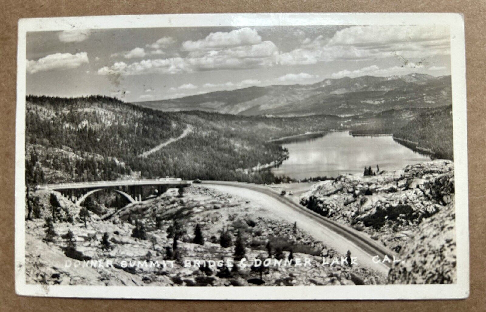 RPPC. Donner Summit. Bridge and Donner Lake. California Real Photo Postcard