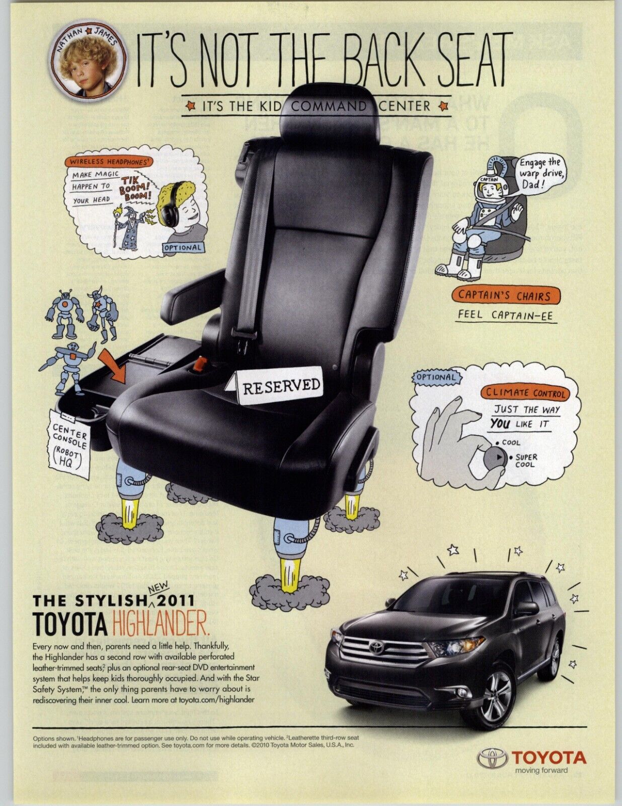 2011 Black Toyota Highlander SUV Vintage  Print Ad Poster Rocket Seat Cartoon