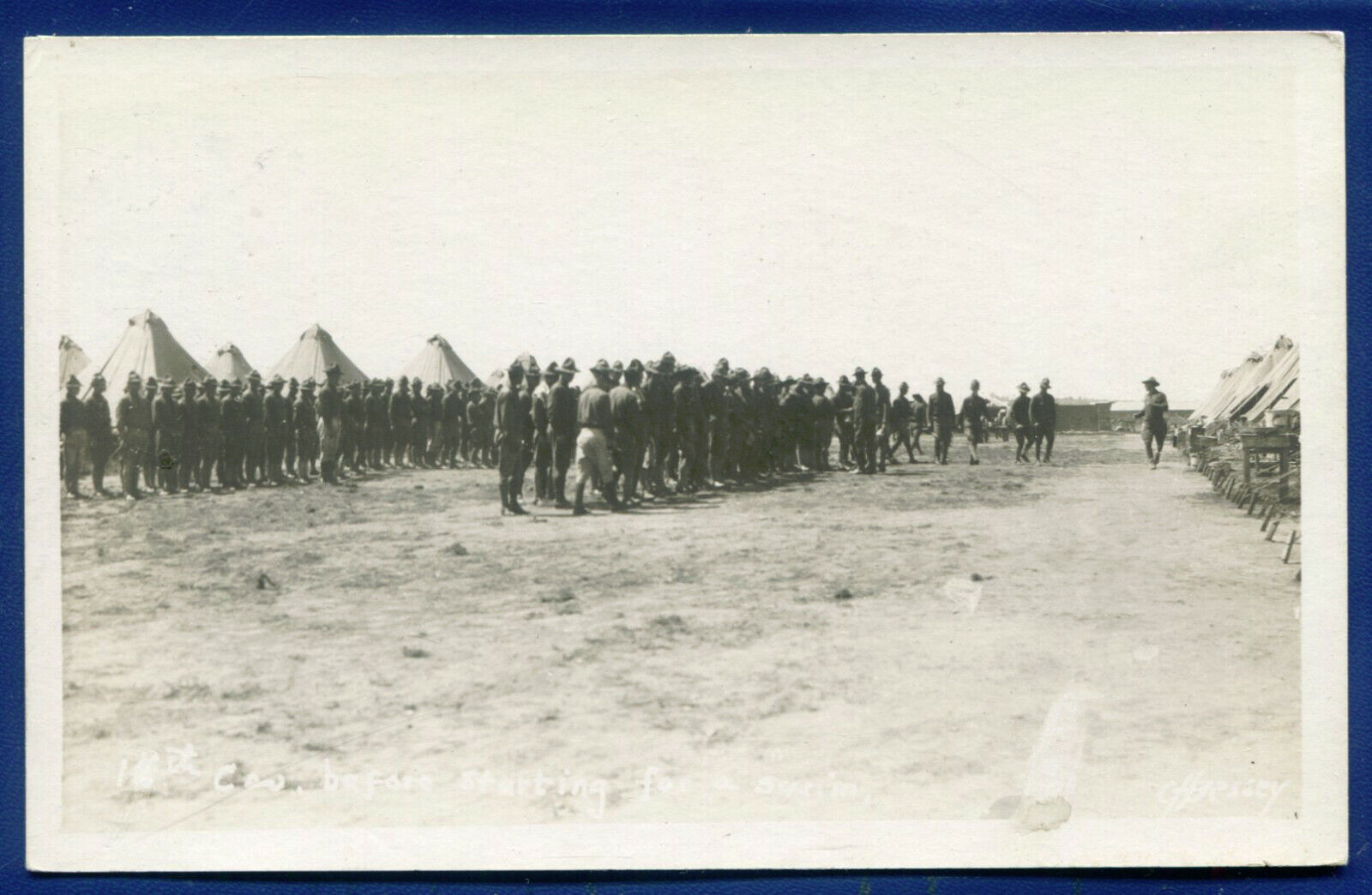 US Army WW1 Soldiers in Formation Tents Real Photo Postcard RPPC
