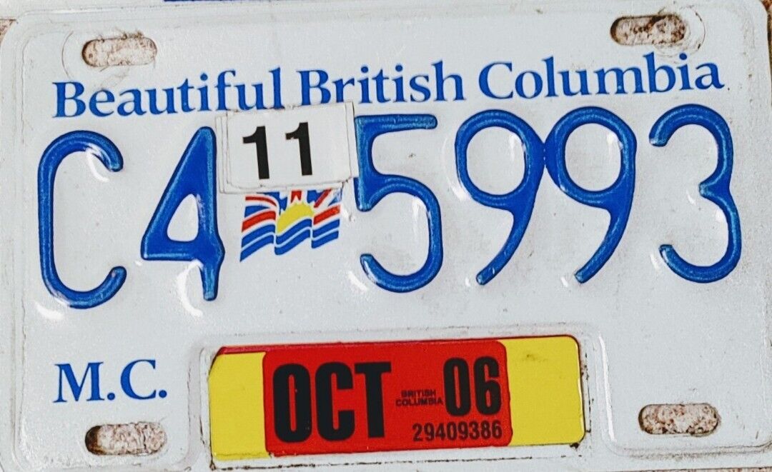 ** 2006 BRITISH COLUMBIA MOTORCYCLE License Plate  **  #C4-5993 Excellent