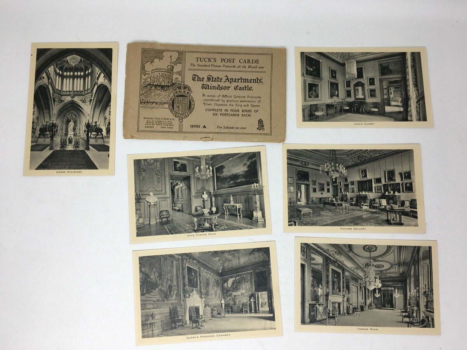Raphael Tucks Post Cards Set of 6 The State Apartments Windsor Castle + Envelope