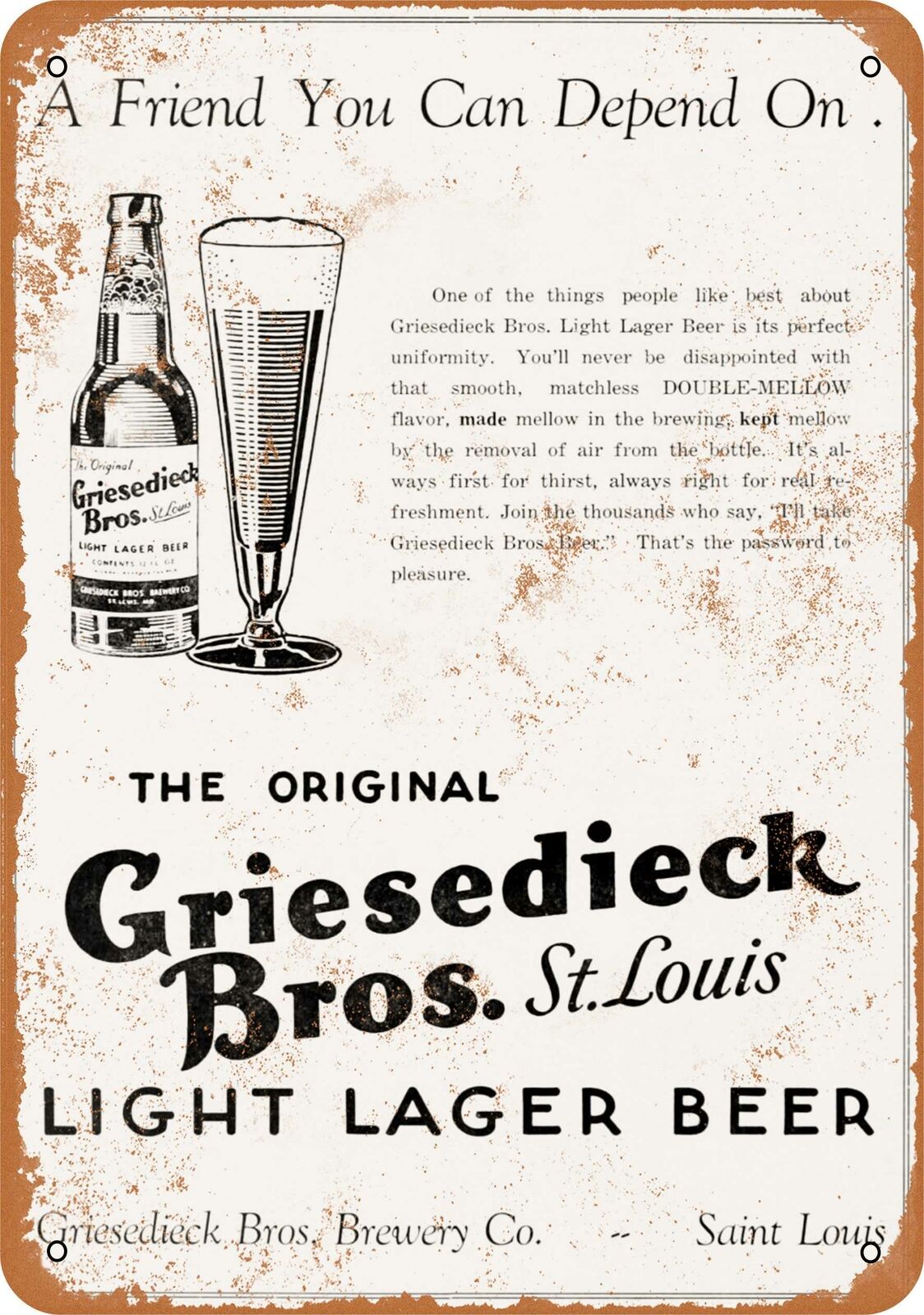 Metal Sign - 1939 Griesedieck Light Lager Beer - Vintage Look Reproduction