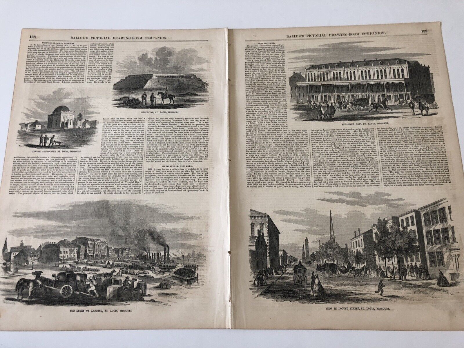 1857 Ballou’s Pictorial Antique Print City Views Of St. Louis Missouri #71419