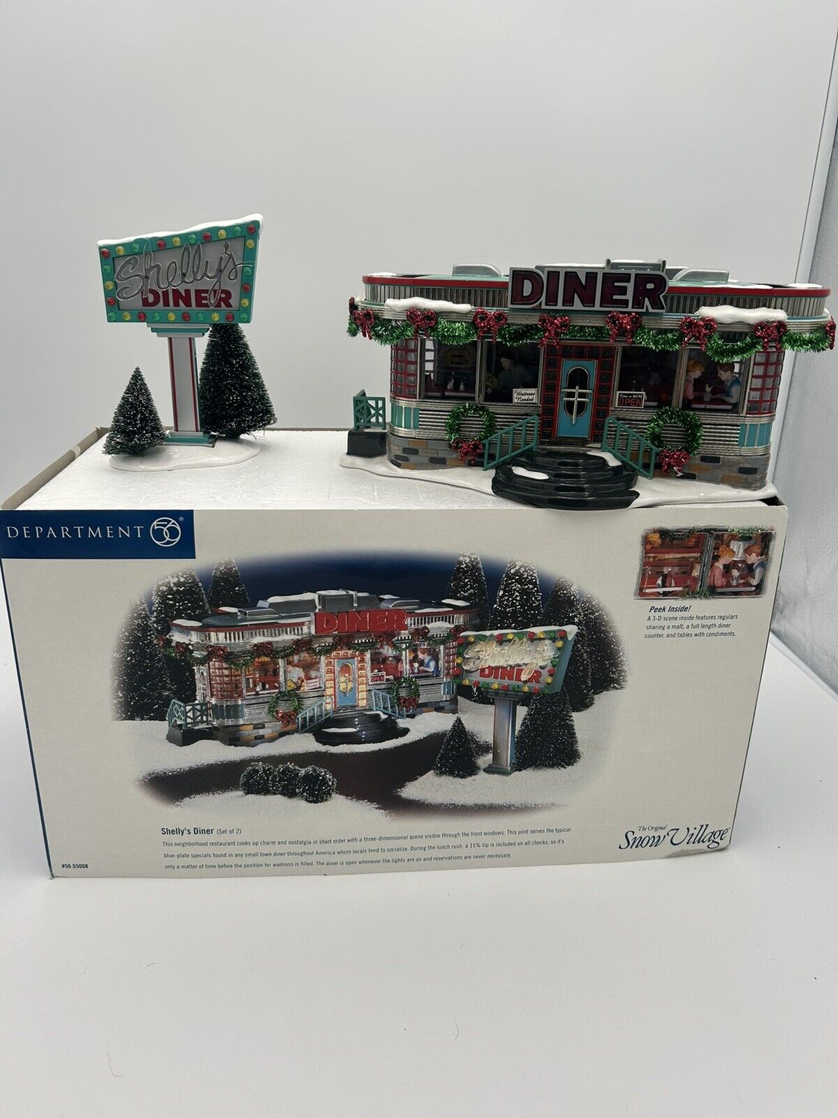 Dept 56 Christmas Snow Village Shelly\'s Diner 1999 in Box #56.55008 Tested