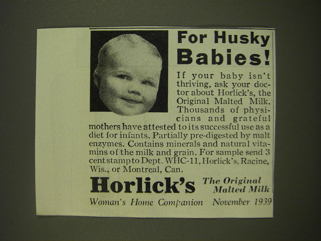 1939 Horlick\'s Malted Milk Advertisement - For Husky Babies