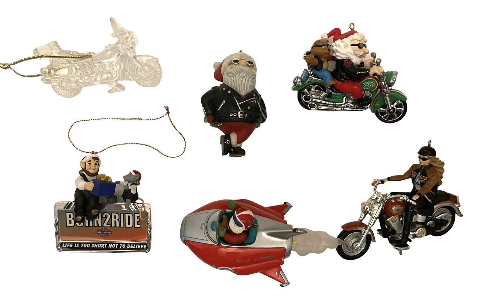 VTG HARLEY DAVIDSON Hallmark Barbie Biker Bear Jet Elf Mouse Lot Of 6 Ornaments