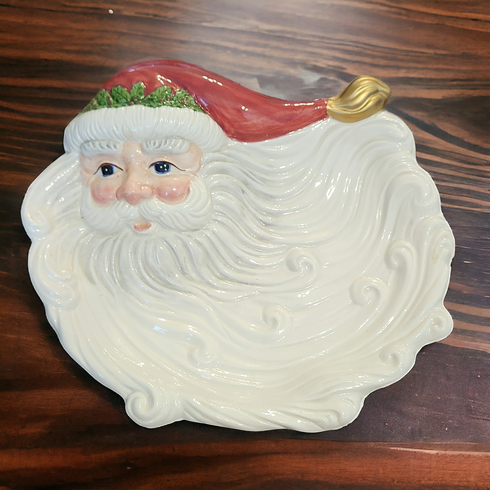 1994 Vintage Omnibus by Fitz and Floyd Handpainted Santa Claus Canape Plate 