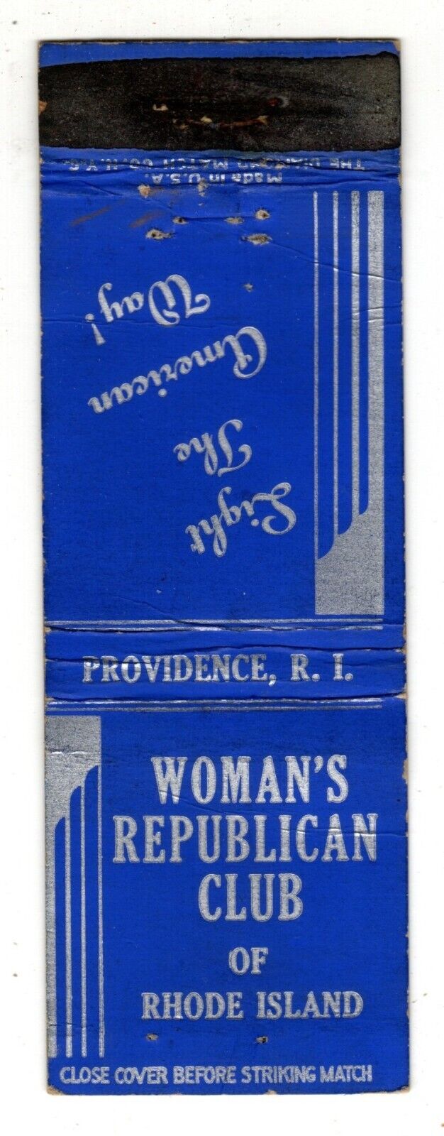 WOMAN'S REPUBLICAN CLUB matchbook matchcover - PROVIDENCE, RHODE ISLAND
