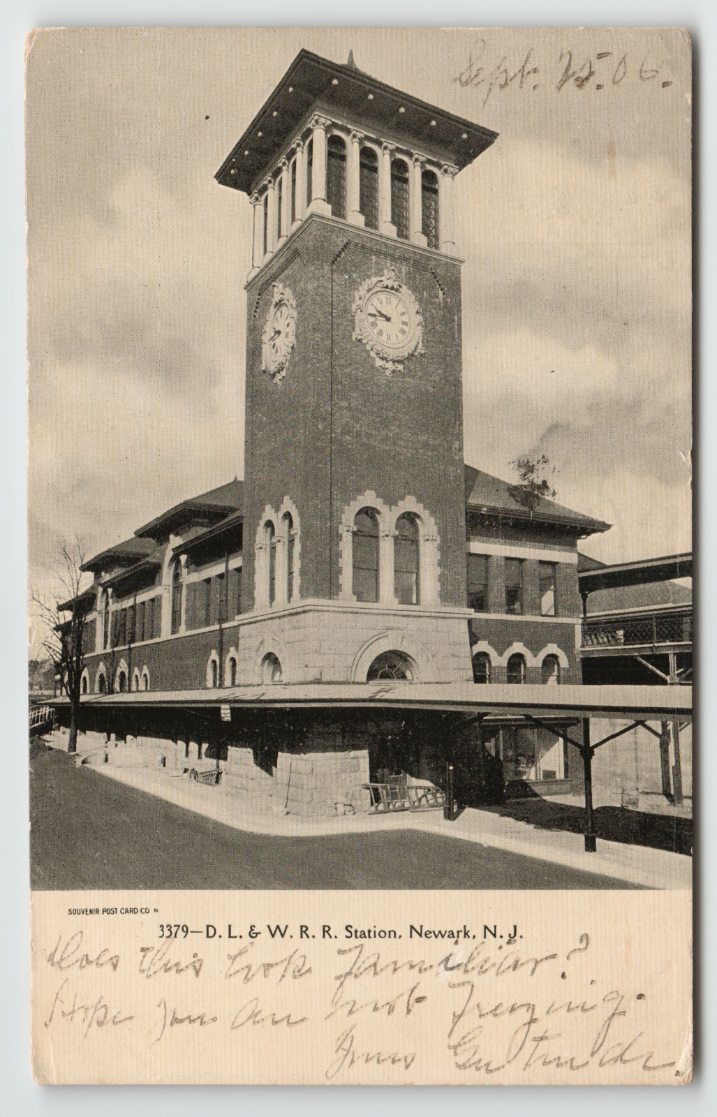 Postcard Delaware, Lackawanna & Western Railroad Train Station Newark, NJ