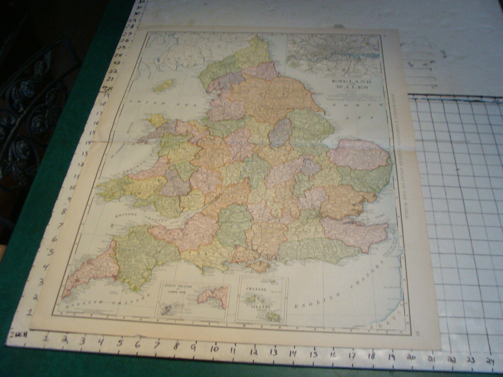 Vintage Original 1898 Rand McNally Map: ENGLAND & WALES aprox 28 x 22\