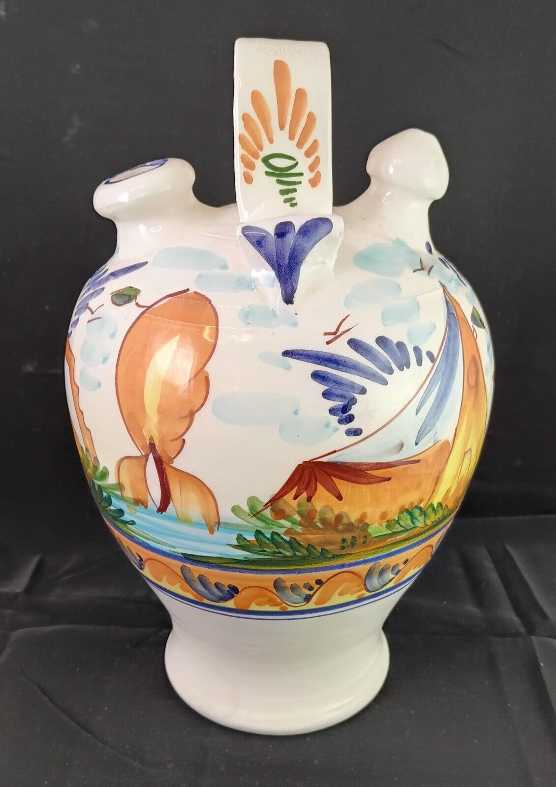 Italian Hand Painted Ceramic Jug  Pitcher Vase c.1960s Mid Century Modern