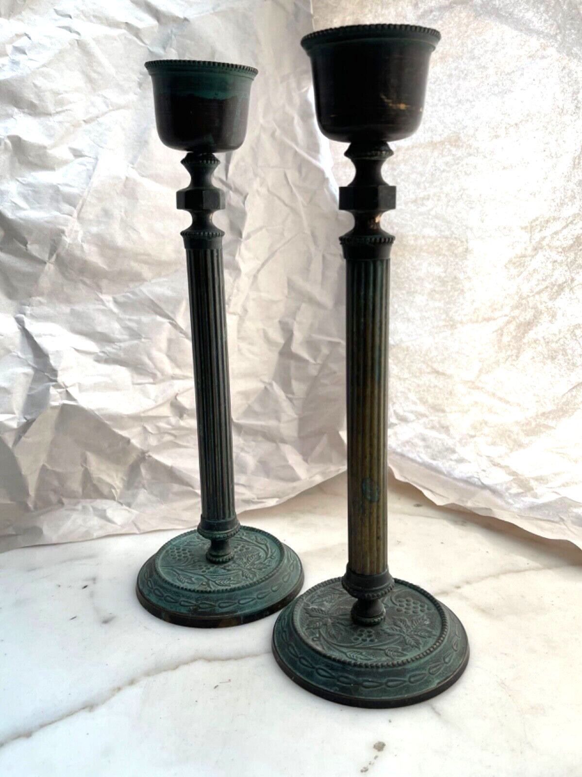 ANTIQUE LATE 18th CENTURY HEAVY SOLID BRONZE CANDLESTICK PAIR