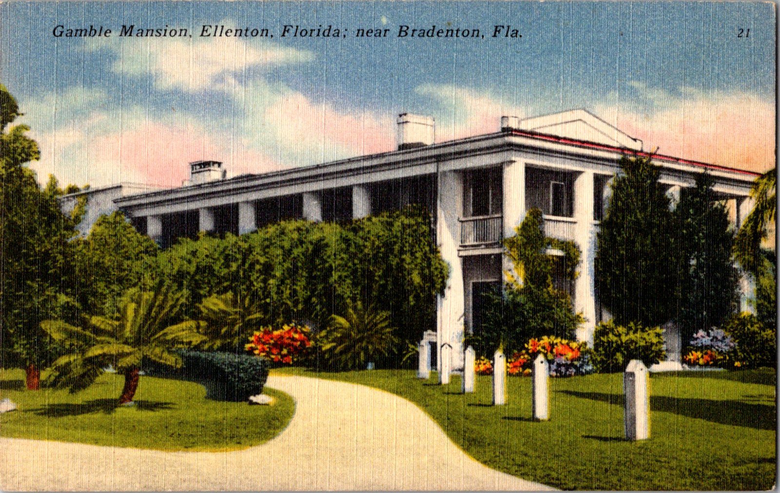Vintage 1952 Gamble Mansion, Ellenton near Bradenton, Florida FL Postcard 