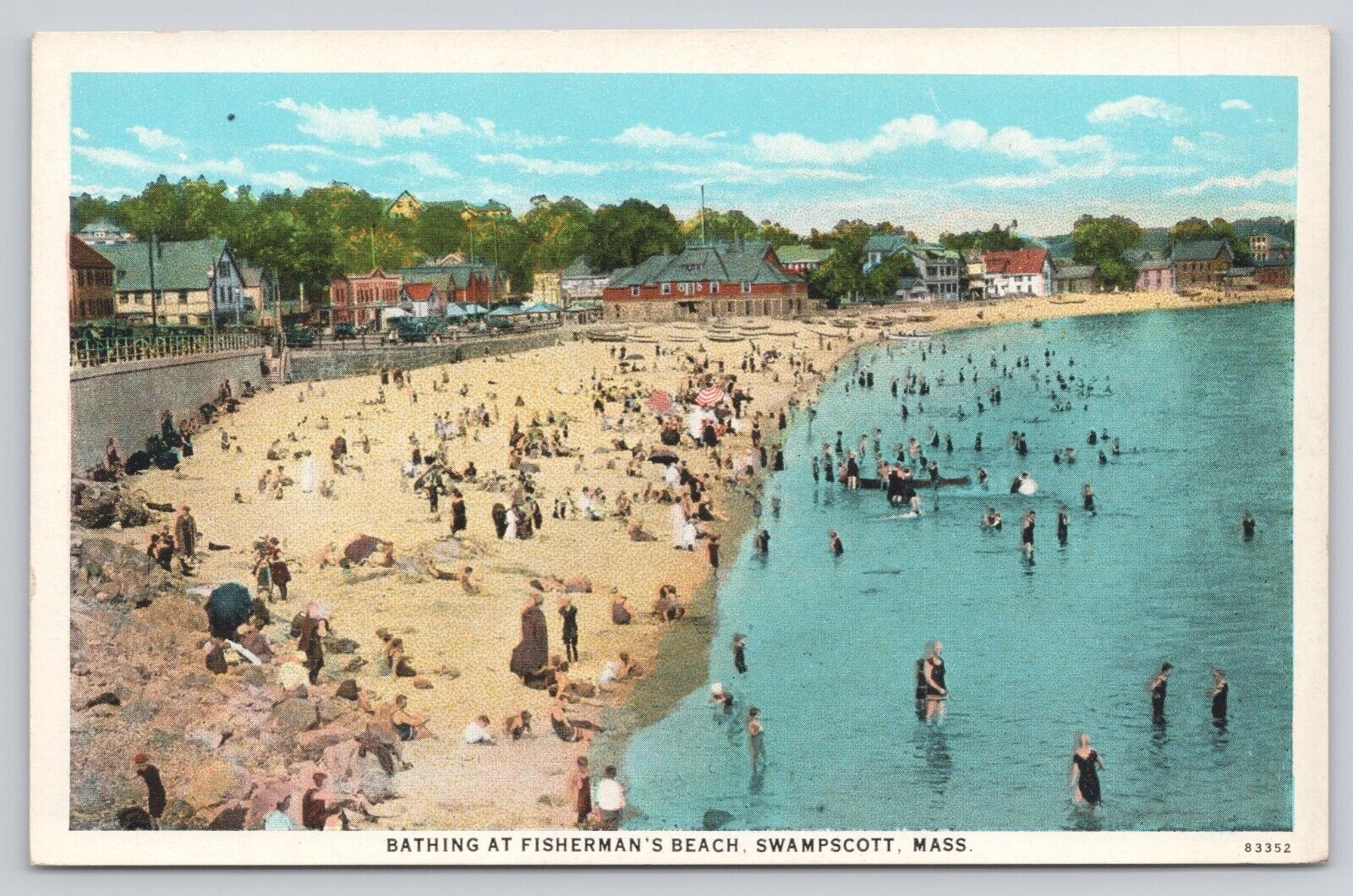 Bathing at Fisherman\'s Beach Swampscott Massachusetts Vintage c1920 Postcard
