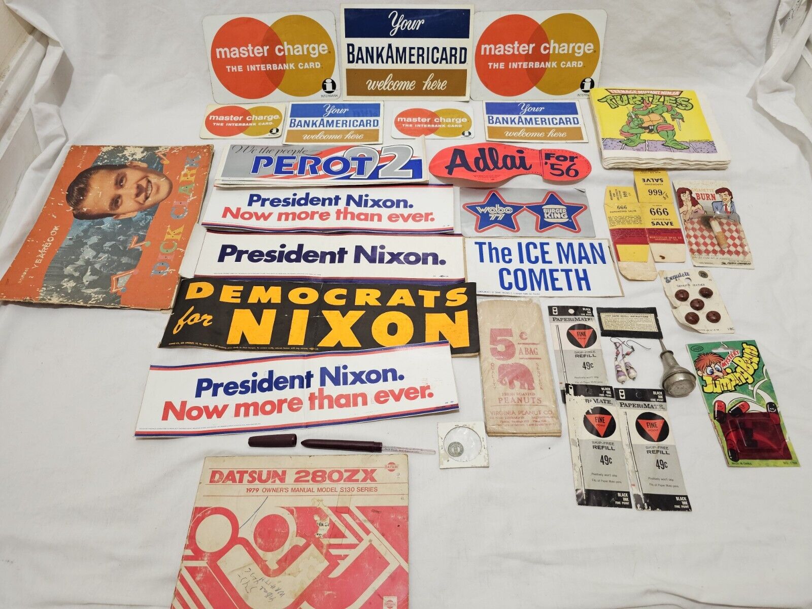 Vintage Advertising & Collectible Junk Drawer Lot TNMT Nixon Mastercard Visa +++