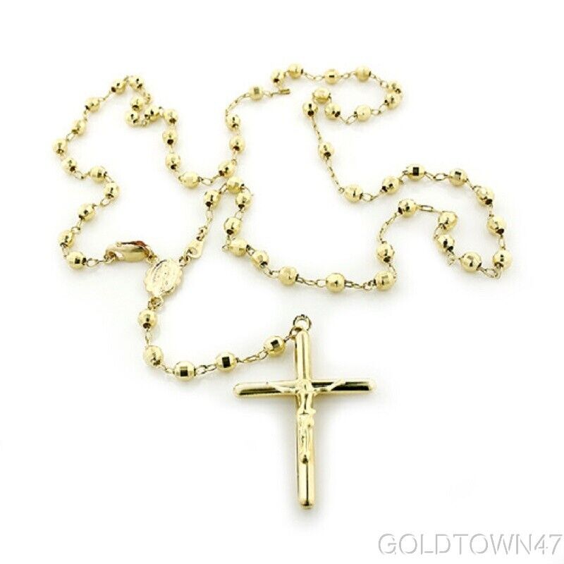 14K Yellow Gold 2.5mm Beads Our Lady Guadalupe Rosary Necklace 18\