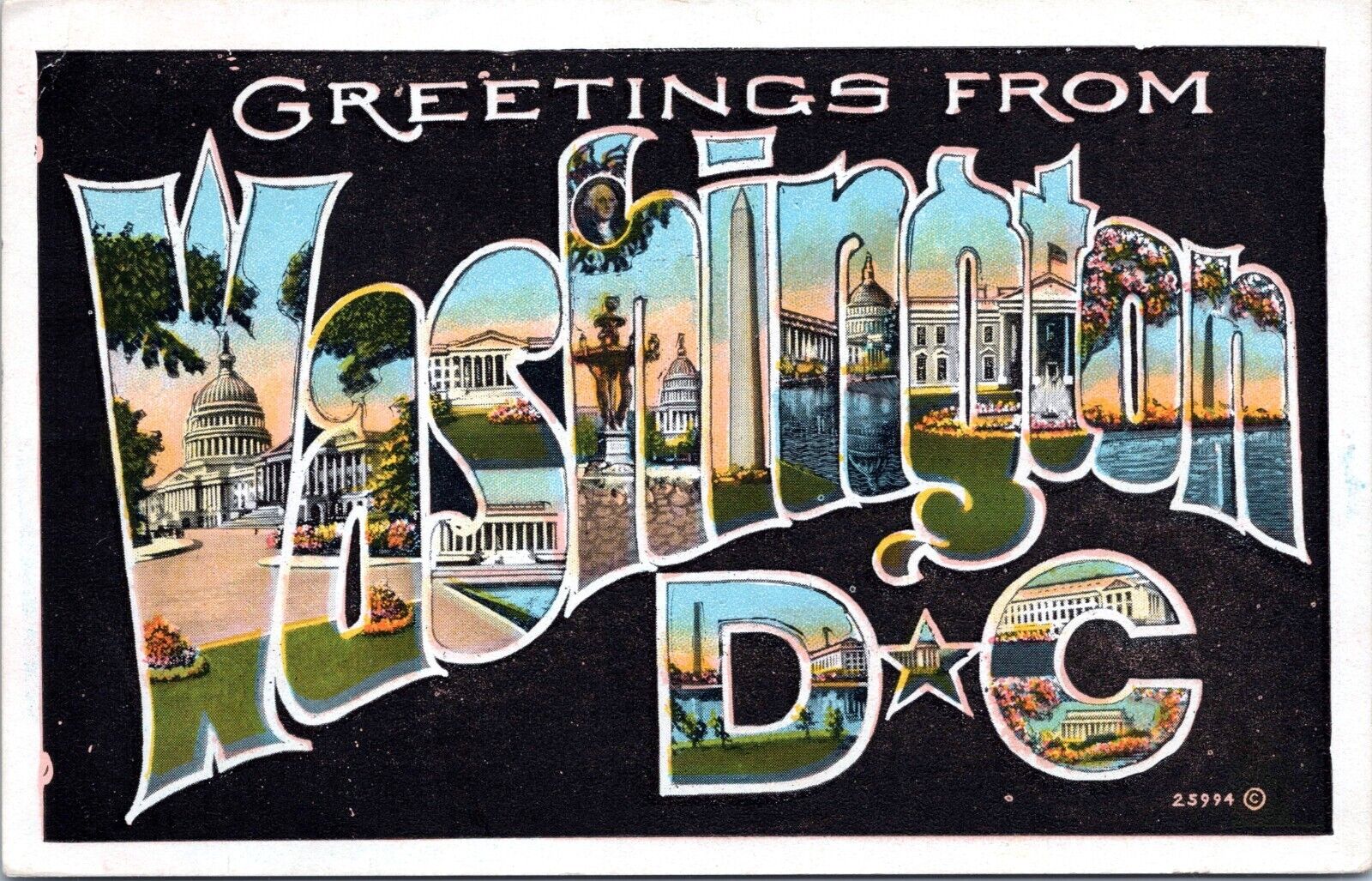 Large Letter Greetings from Washington DC - 1930 Posted white border Postcard