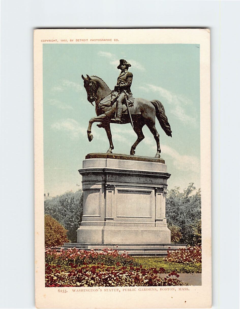 Postcard Washington's Statue Public Gardens Boston Massachusetts USA