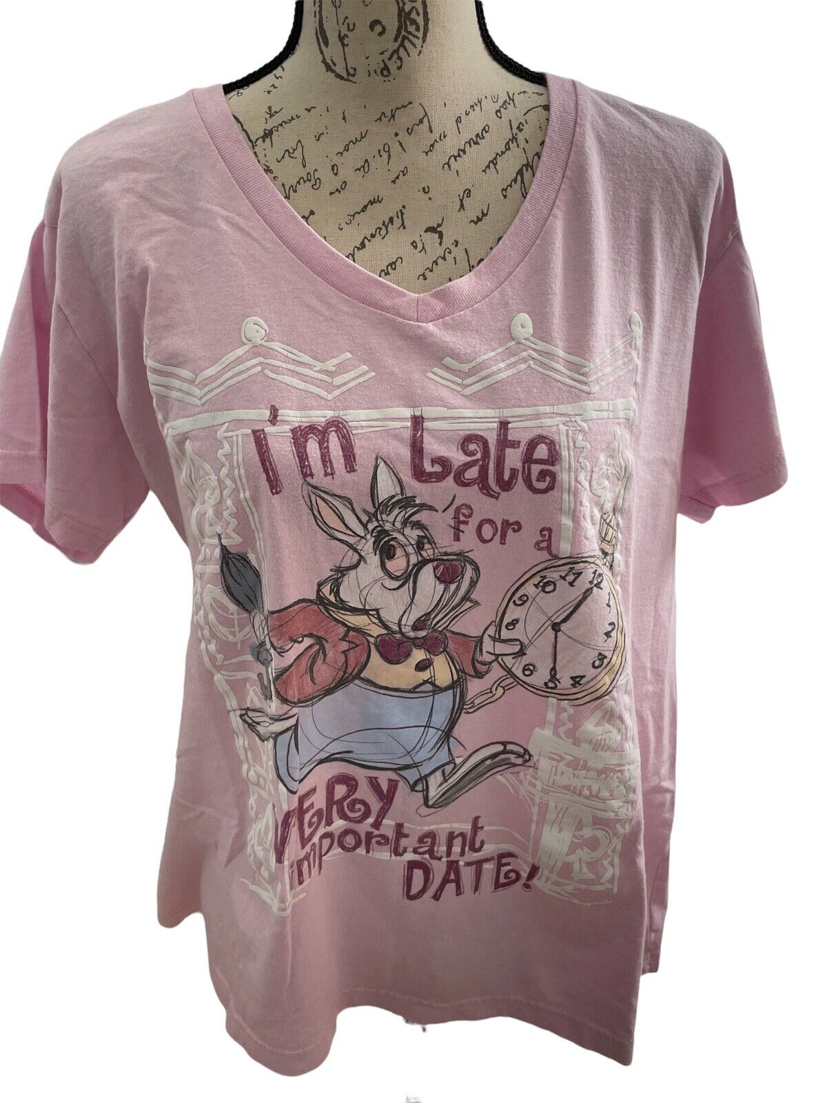 DISNEY STORE ALICE in Wonderland “ I am late for a Very Important Date” Pink 2XL
