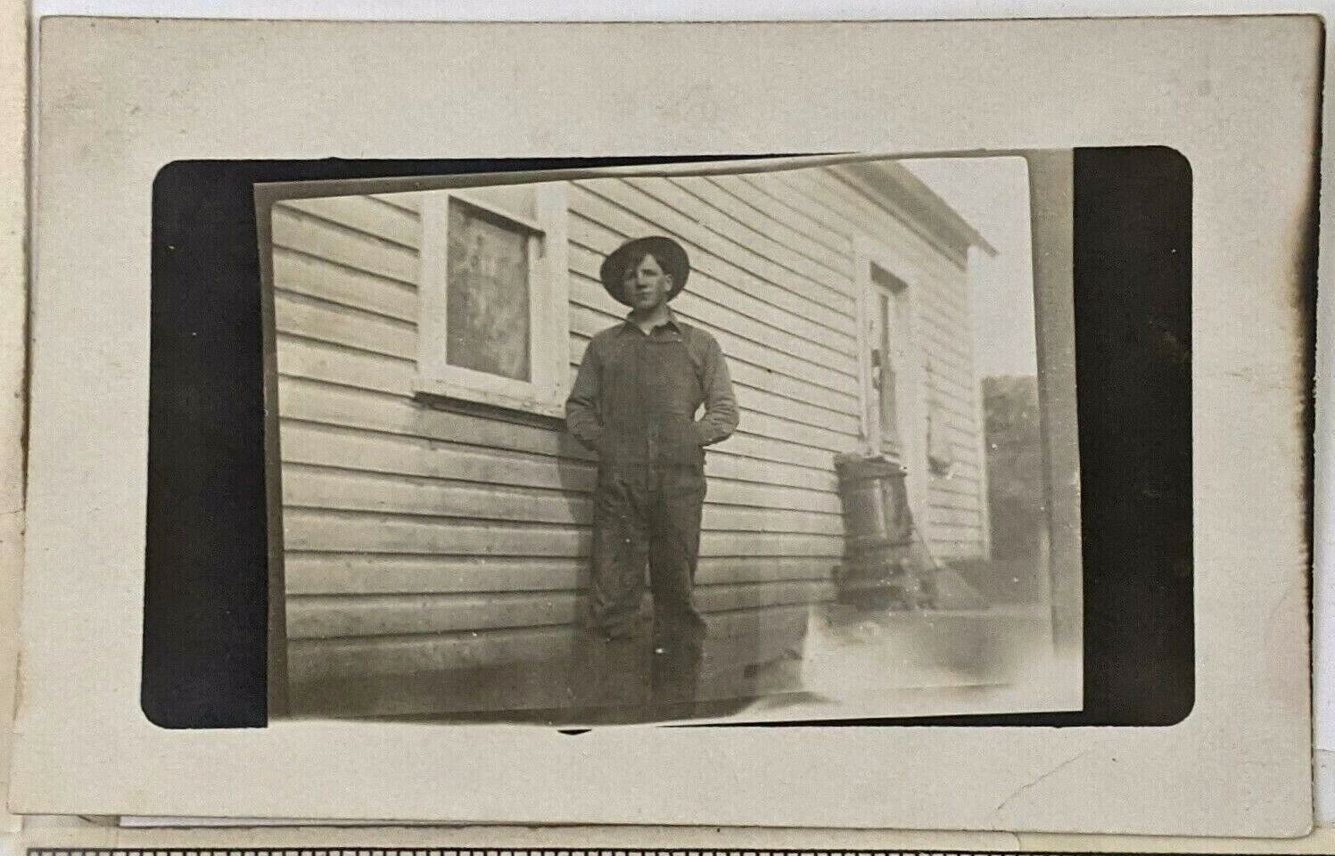 1920s Young Man Farmer Americana Overalls Rural Farm Life RPPC Postcard Vintage